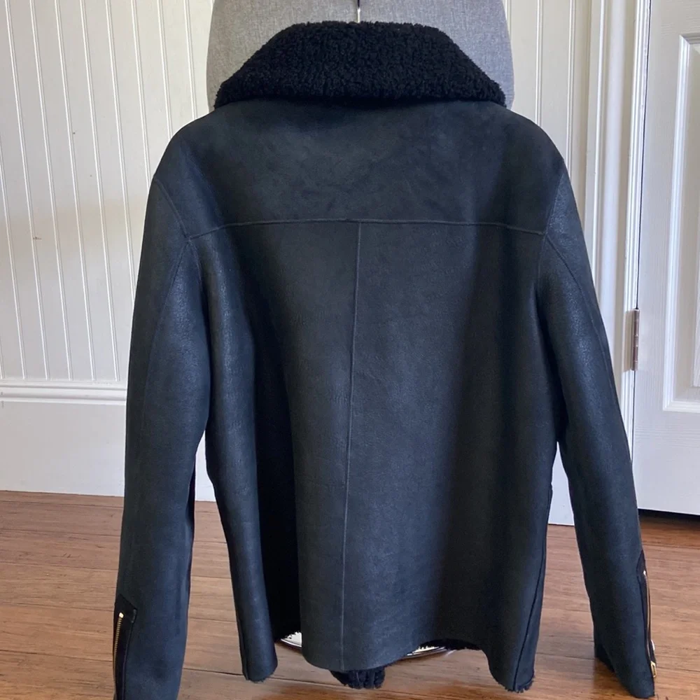 ME+EM 2022 Genuine Sheepskin Shearling Leather Reversible Moto Jacket - Picture 4 of 10